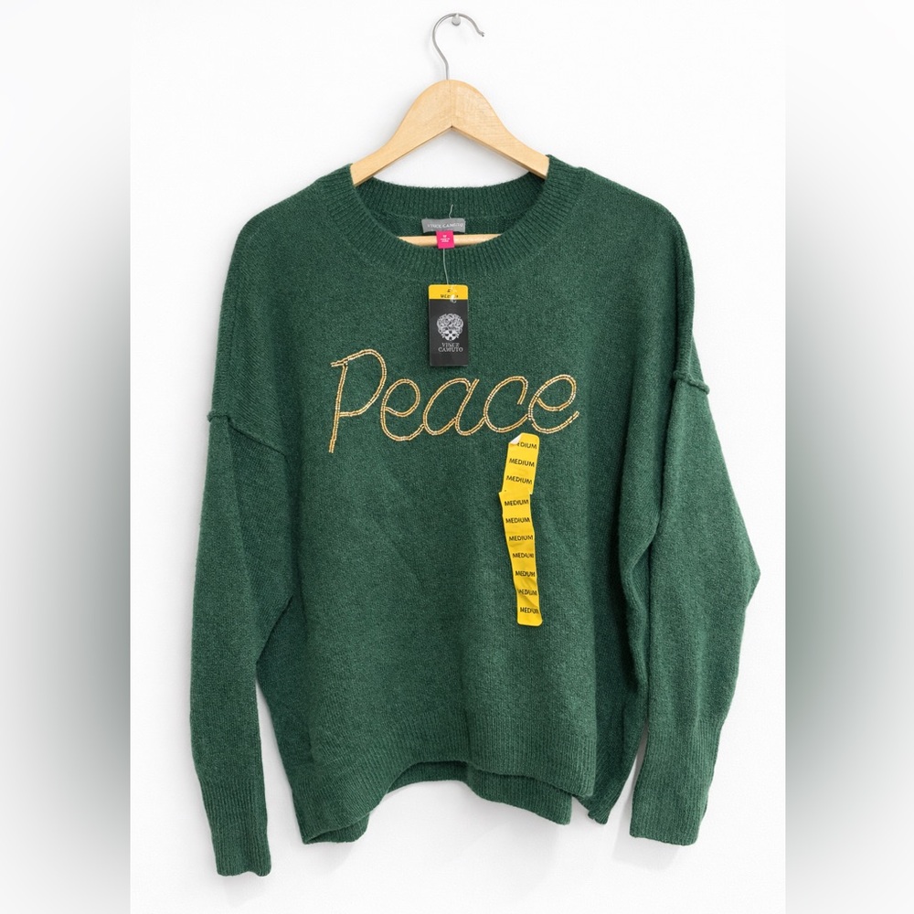 Vince Camuto Peace Sweater Women’s Medium Embroidered Graphic Knit Pullover NWT